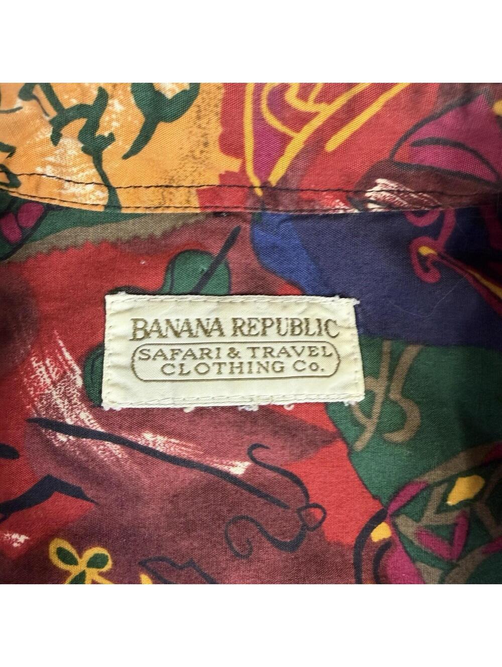 VTG 80s Banana Republic Safari Shirt Mens L/XL Blue Red Travel Cave Art Graphic - Picture 4 of 6